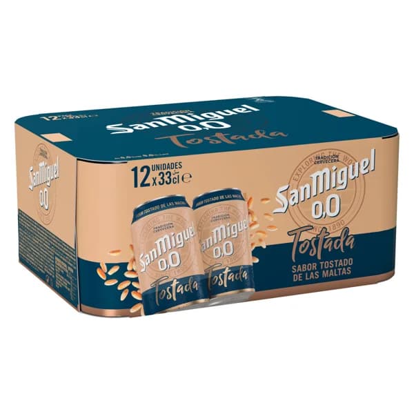 SAN MIGUEL Cerveza 0,0 % tostada pack 12 latas 33 cl. - 3.96 l - Imagen del producto en Findit
