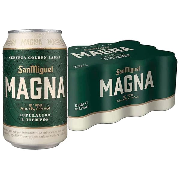 SAN MIGUEL MAGNA Cervezas Golden Lager pack 12 uds, x 33 cl. - 3.96 l - Imagen del producto en Findit