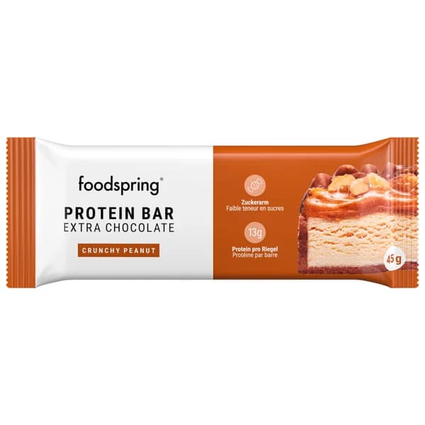 FOODSPRING Barrita de proteinas con extra de chocolate y cacahuete crujiente 45 g. - 1 ud - Imagen del producto en Findit