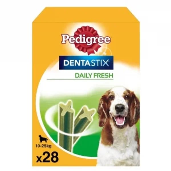 Snacks dental para perros medianos Pedigree Dentastix Fresh pack de 28 unidades - 0.72 kg - Imagen del producto en Findit