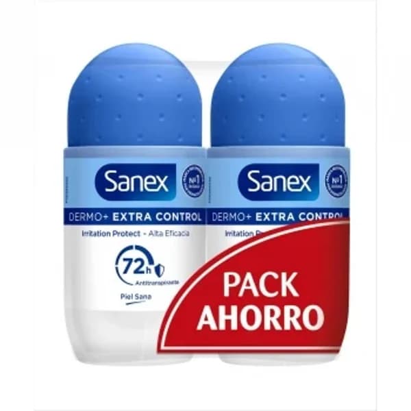 Desodorante roll-on dermo+ extra control Sanex pack 2 unidades 50 ml. - 0.1 l - Imagen del producto en Findit