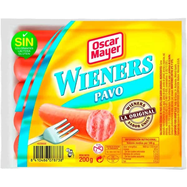 Salchichas de pavo OSCAR MAYER TODO AVE, sobre 200 g - 1 ud - Imagen del producto en Findit