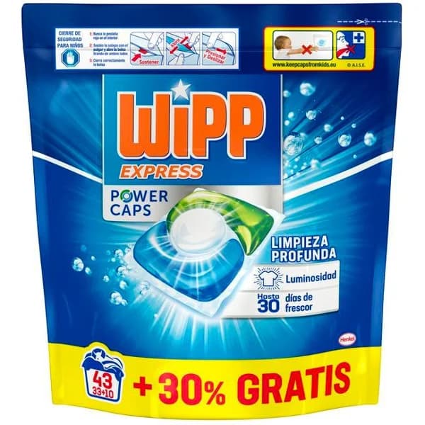 Detergente en cápsulas WIPP POWER, bolsa 33+10 dosis - 10 ud - Imagen del producto en Findit