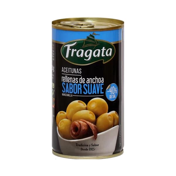 FRAGATA Aceitunas manzanilla rellenas de anchoas bajas en sal FRAGATA 150 g. - 0.15 kg - Imagen del producto en Findit
