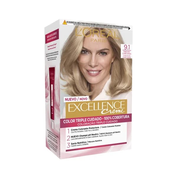 L´ORÉAL PARIS Tinte de pelo permanente tono 9.1 Rubio muy claro ceniza L´ORÉAL PARIS Excellence creme. - 1 ud - Imagen del producto en Findit