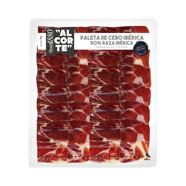 BOADAS 1880 al corte Paleta de cebo ibérica (50% raza ibérica), cortada en finas lascas 90 g. - 0.09 kg - Imagen del producto en Findit