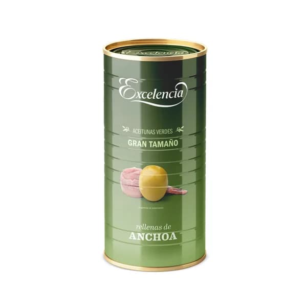 EXCELENCIA Aceitunas verdes manzanilla rellenas de anchoa EXCELENCIA lata de 600 g. - 0.6 kg - Imagen del producto en Findit