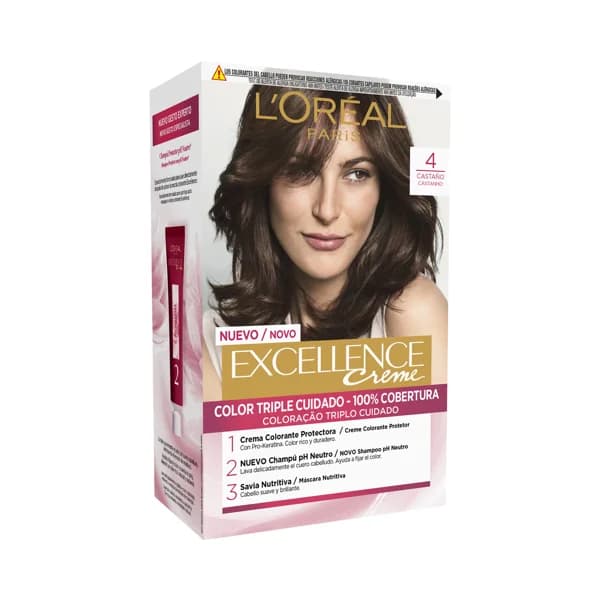 L´ORÉAL PARIS Tinte de pelo permanente tono 4 Castaño L´ORÉAL PARIS Excellence creme. - 1 ud - Imagen del producto en Findit