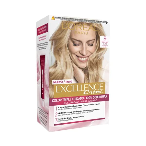 L´ORÉAL PARIS Tinte de pelo permanente tono 9 Rubio muy claro L´ORÉAL PARIS Excellence creme. - 1 ud - Imagen del producto en Findit