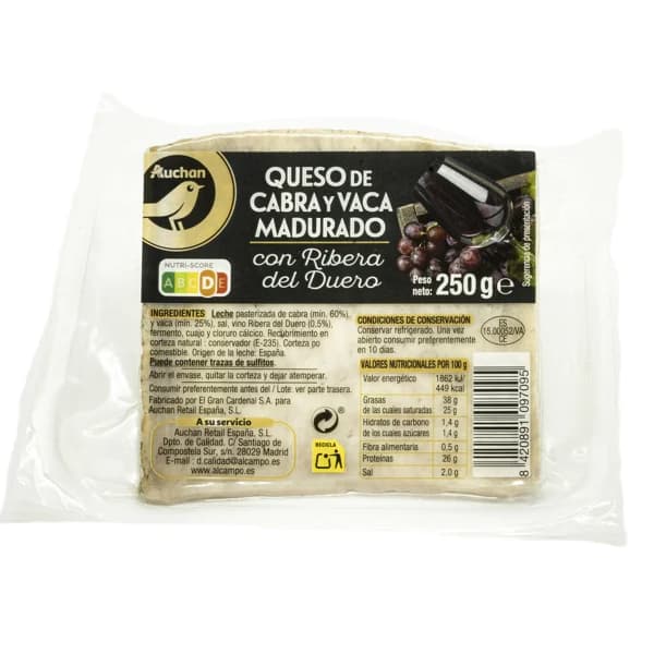 ALCAMPO GOURMET Queso de cabra y vaca madurado con Ribera del Duero ALCAMPO GOURMET 250 g. - 0.25 kg - Imagen del producto en Findit