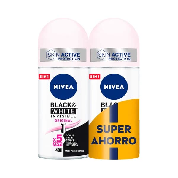 NIVEA Black & white invisible original Desodorante roll on para mujer con protección anti transpirante hasta 48 horas 2 x 50 ml. - 0.1 l - Imagen del producto en Findit