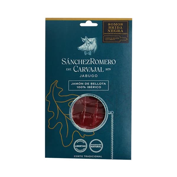 SÁNCHEZ ROMERO CARVAJAL Jamón de bellota (100% ibérico), cortado de forma tradicional en finas lonchas SÁNCHEZ ROMERO CARVAJAL 70 g. - 0.07 kg - Imagen del producto en Findit