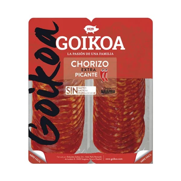 GOIKOA Chorizo extra cortado en lonchas, elaborado sin gluten, ni lactosa ni proteína de leche GOIKOA 2 x 90 g. - 0.2 kg - Imagen del producto en Findit