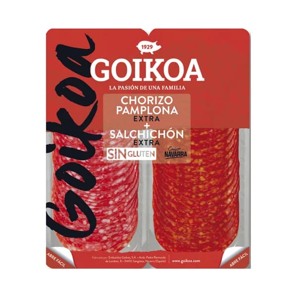 GOIKOA Chorizo Pamplona y salchichón extra de origen Navarra, cortados en lonchas GOIKOA 2 x 90 g - 0.18 kg - Imagen del producto en Findit