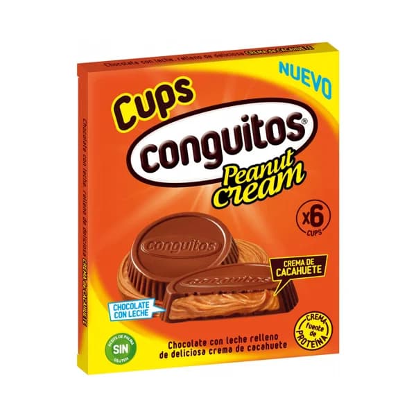 CONGUITOS Snack chocolate con leche relleno de crema de cacahuete Cups, 6 uds. 102 g. - 0.1 kg - Imagen del producto en Findit