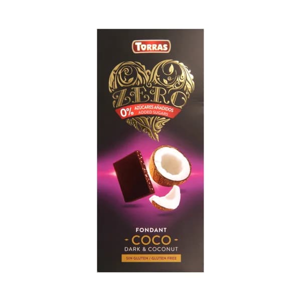 TORRAS Chocolate negro sin azucares añadidos, negro, coco 125 g. - 0.13 kg - Imagen del producto en Findit
