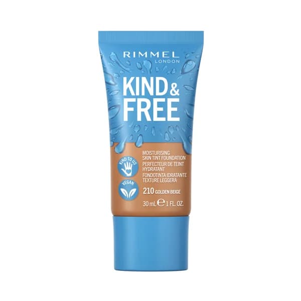 RIMMEL  Kind & free Tono 210 Golden beige Base de maquillaje hidratante para un acabado radiante y saludable,30 ml. - 1 ud - Imagen del producto en Findit