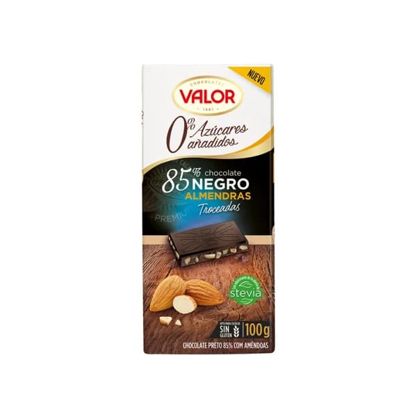 VALOR Chocolate negro (85 % cacao) con almendras troceadas 100 g. - 0.1 kg - Imagen del producto en Findit