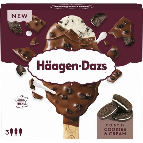 Helado Bombón Chuncky Cookies Cream HAAGEN DAZS, pack 3x80 ml - 0.24 l - Imagen del producto en Findit