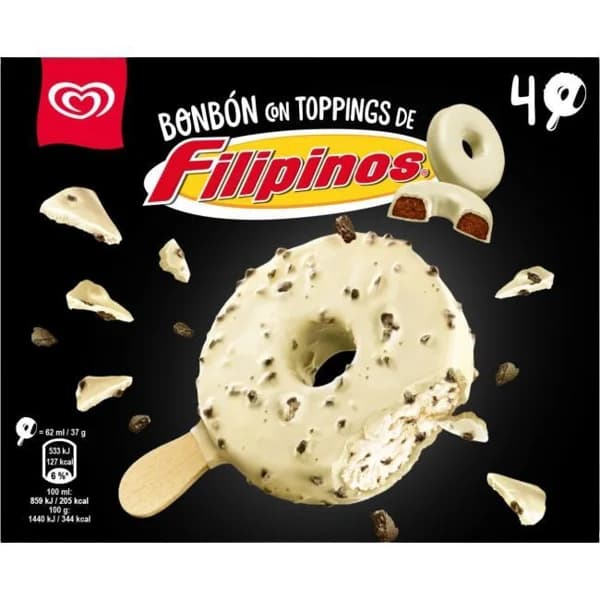 Helado Bombón sabor galleta y chocolate FILIPINOS, pack 4x62 ml - 0.25 l - Imagen del producto en Findit