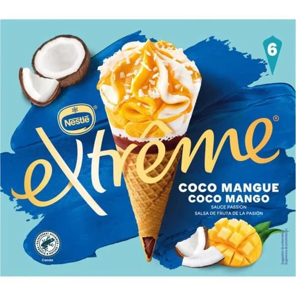 Helado cono de coco y mango EXTREME, pack 6x110 ml - 0.66 l - Imagen del producto en Findit