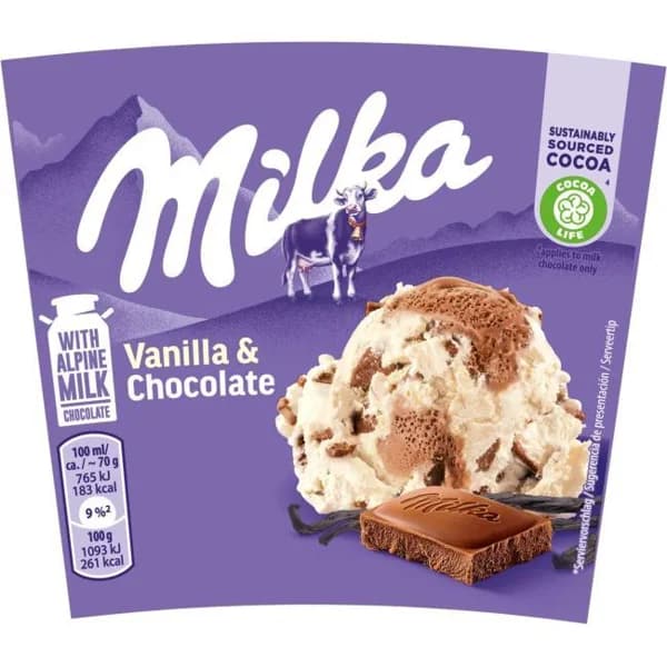 Helado vainilla-chocolate MILKA, tarrina 425 ml - 0.43 l - Imagen del producto en Findit