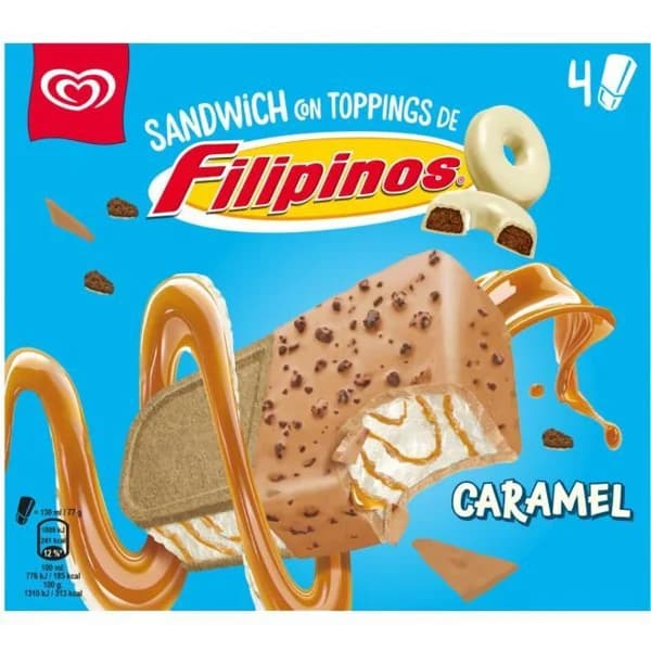 Helado Sandwich carmelocon toppings FILIPINOS, pack 4x130 ml - 0.52 l - Imagen del producto en Findit