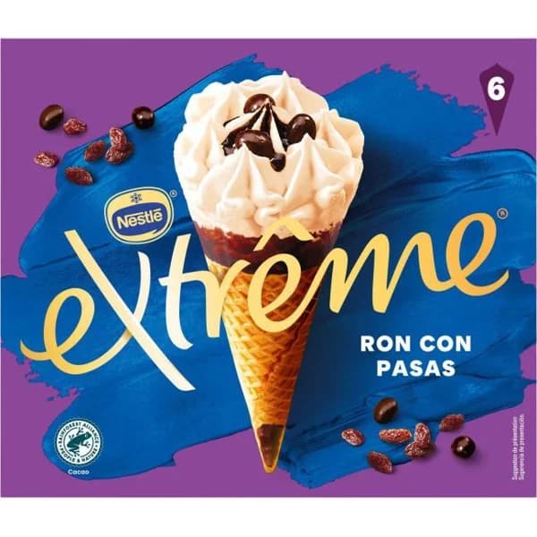Helado cono de ron con pasas EXTREME, pack 6x115 ml - 0.69 l - Imagen del producto en Findit