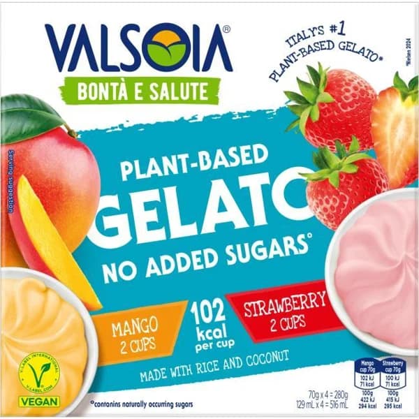 Helados de mango, fresa, arroz y coco VALSOIA, pack 4x70 g - 0.28 kg - Imagen del producto en Findit
