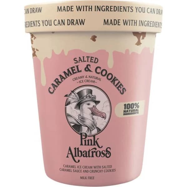 Helado caramel&cookie PINK ALBATROSS, tarrina 480 ml - 0.48 l - Imagen del producto en Findit