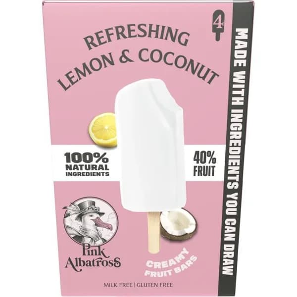 Helado frutal limón PINK ALBATROSS, pack 4x52 g - 0.21 kg - Imagen del producto en Findit