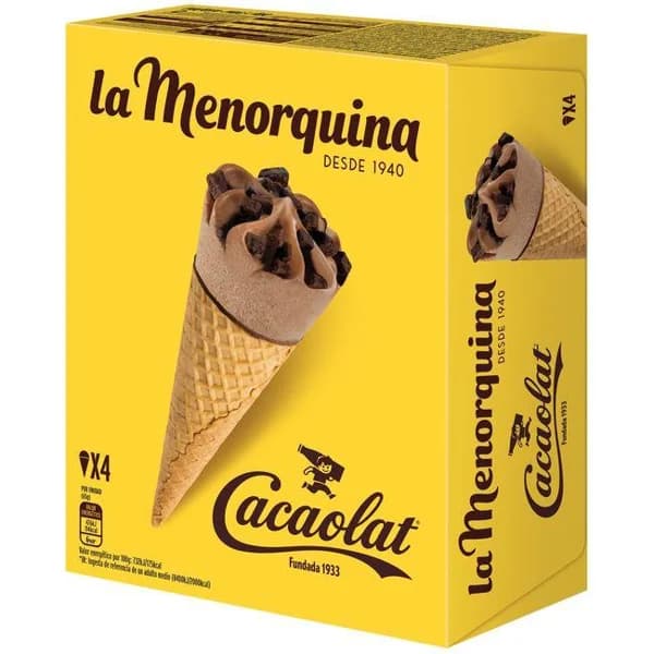 Helado Cono Cacaolat LA MENORQUINA, pack 4x67 g - 0.27 kg - Imagen del producto en Findit