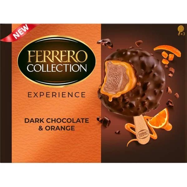Helado dark choco&naranja FERRERO, 3 uds, caja 138 g - 0.14 kg - Imagen del producto en Findit
