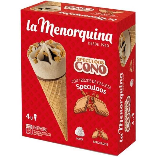 Helado Cono Speculoos LA MENORQUINA, pack 4x65 g - 0.26 kg - Imagen del producto en Findit