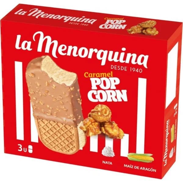 Helado Sandwich Popcorn LA MENORQUINA, pack 3x100 g - 0.3 kg - Imagen del producto en Findit