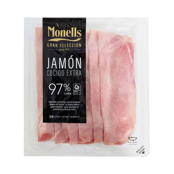 MONELLS Gran selección Jamón cocido extra (97% carne), cortado en lonchas 140 g. - 0.14 kg - Imagen del producto en Findit