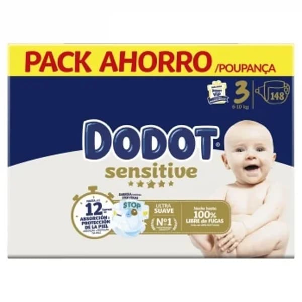 Pañales sensitiva Dodot T3 (6-10 kg) 148 ud. - 146.34 ud - Imagen del producto en Findit