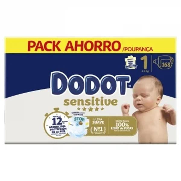 Pañales sensitive Dodot T1 (2-5 kg) 168 ud. - 166.67 ud - Imagen del producto en Findit