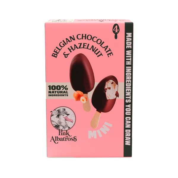 PINK ALBATROSS Mini bombones de avellana (100% vegetal), con cobertura de chocolate belga 4 x 50 ml. - 0.2 l - Imagen del producto en Findit