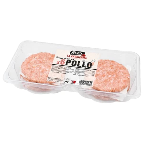 ROLER Burger meat de pollo elaboradas sin gluten 6 x 90 g. - 0.54 kg - Imagen del producto en Findit