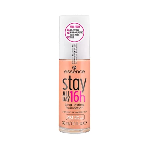 ESSENCE  Stay all day 16h tono 40 Soft Almond  Base de maquillaje de larga duración, con una cobertura de media a alta. - 1 ud - Imagen del producto en Findit