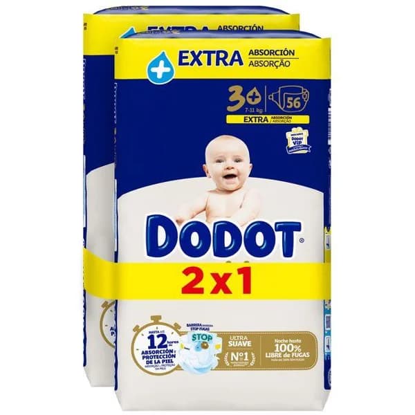 Pañales extra 7-11 kg Talla 3 DODOT SENSITIVE, pack 2x56 uds - 1 ud - Imagen del producto en Findit
