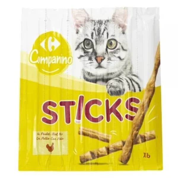Snack de pollo y hígado para gato Sticks Carrefour 6 unidades de 5 g. - 0.03 kg - Imagen del producto en Findit
