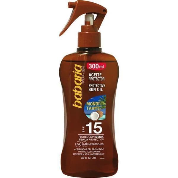 Aceite solar Tahiti SPF15 BABARIA, pistola 300 ml - 1 ud - Imagen del producto en Findit