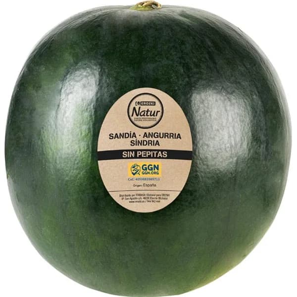 Sandía negra sin pepitas EROSKI NATUR, pieza al peso aprox. 5.5 kg - 5.5 kg - Imagen del producto en Findit