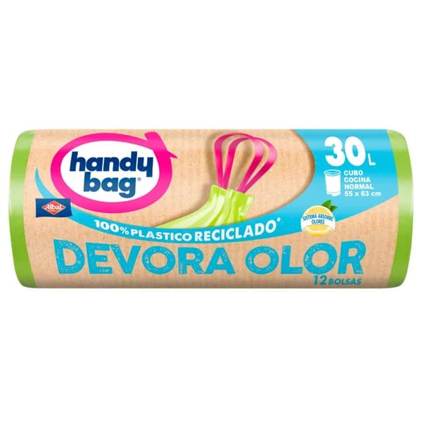 HANDY BAG Bolsa de basura devora olor 100% Plástico reciclado12B 30L - 1 ud - Imagen del producto en Findit