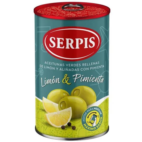 Aceitunas rellenas de limón y pimienta SERPIS, lata 130 g - 0.13 kg - Imagen del producto en Findit