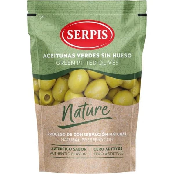 Aceitunas verdes manzanilla sin hueso SERPIS NATURE, bolsa 75 g - 0.08 kg - Imagen del producto en Findit