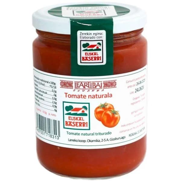 Tomate natural Euskal Baserri LEARTIBAI, frasco 410 g - 0.41 kg - Imagen del producto en Findit
