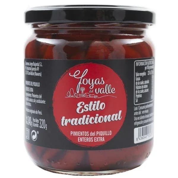 Pimiento piquillo tradicional JOYAS DEL VALLE, frasco 320 g - 0.32 kg - Imagen del producto en Findit